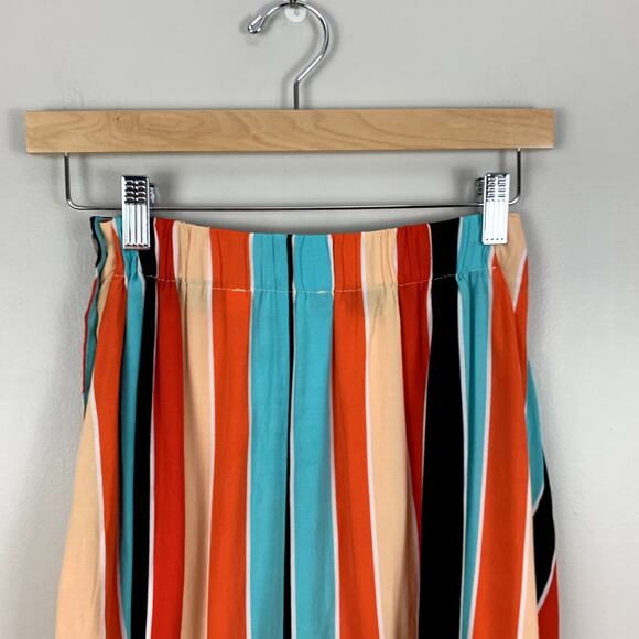 ASTR Monica Striped Midi Skirt Buttons Aqua Orange XS Extra Small - Picture 7 of 11
